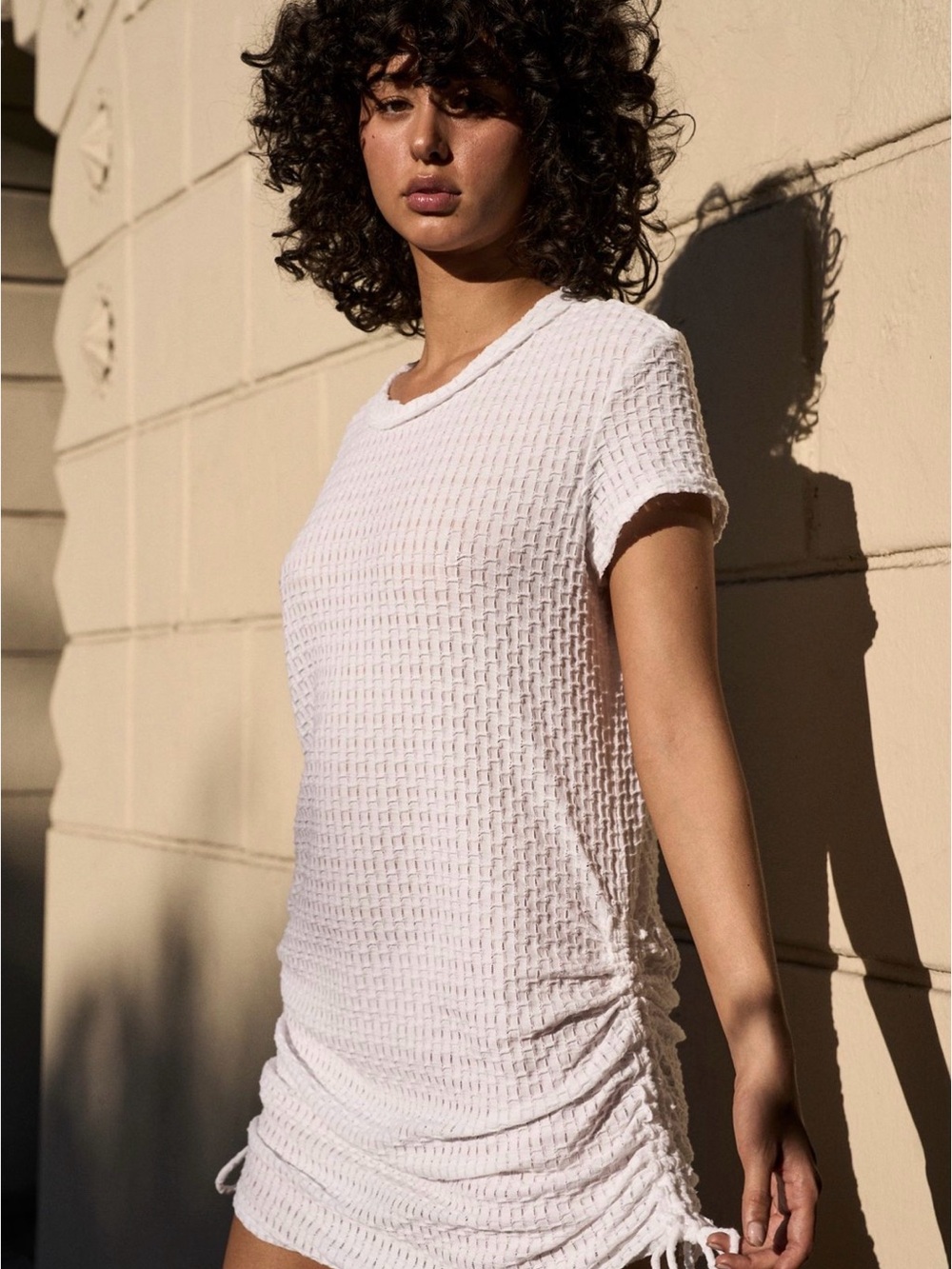 Free People NWT White Textured Ruched Side-Tie Mini Dress - Picture 3 of 5